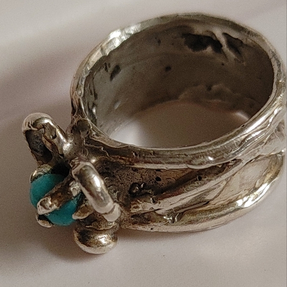 Brutalist Sterling Silver Sleeping Beauty Turquoise Ring Sz 6.25 - Picture 10 of 12
